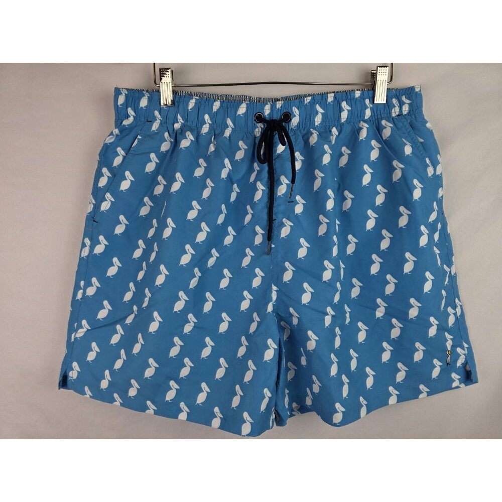 Blue Swim Trunks with White Pattern